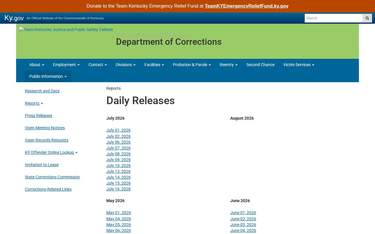 KDOC Daily Releases archive for Morgan County state prison releases