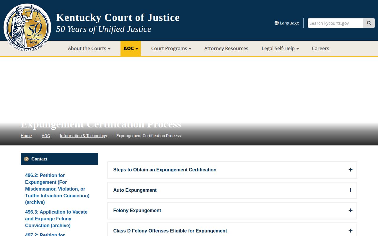 Kentucky expungement timing after Morgan County inmate release
