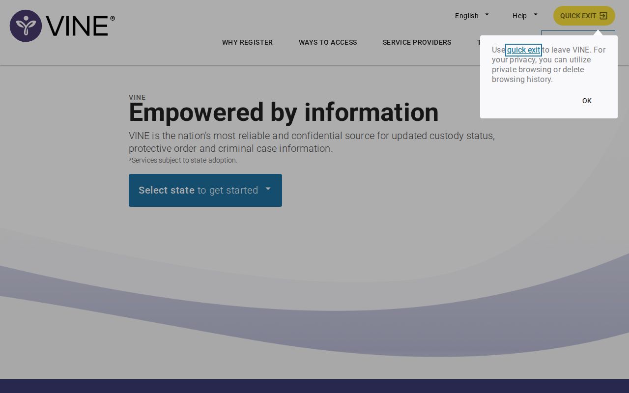 VINELink Kentucky selection and released-person search interface